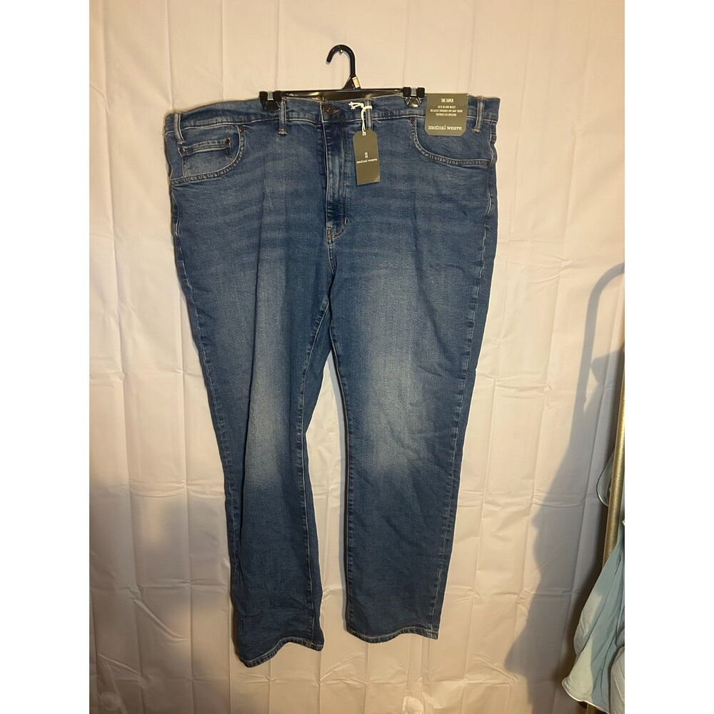 NWT Mutual Weave The Taper Jeans Mens 52x30 Big & Tall Blue Denim Stretch